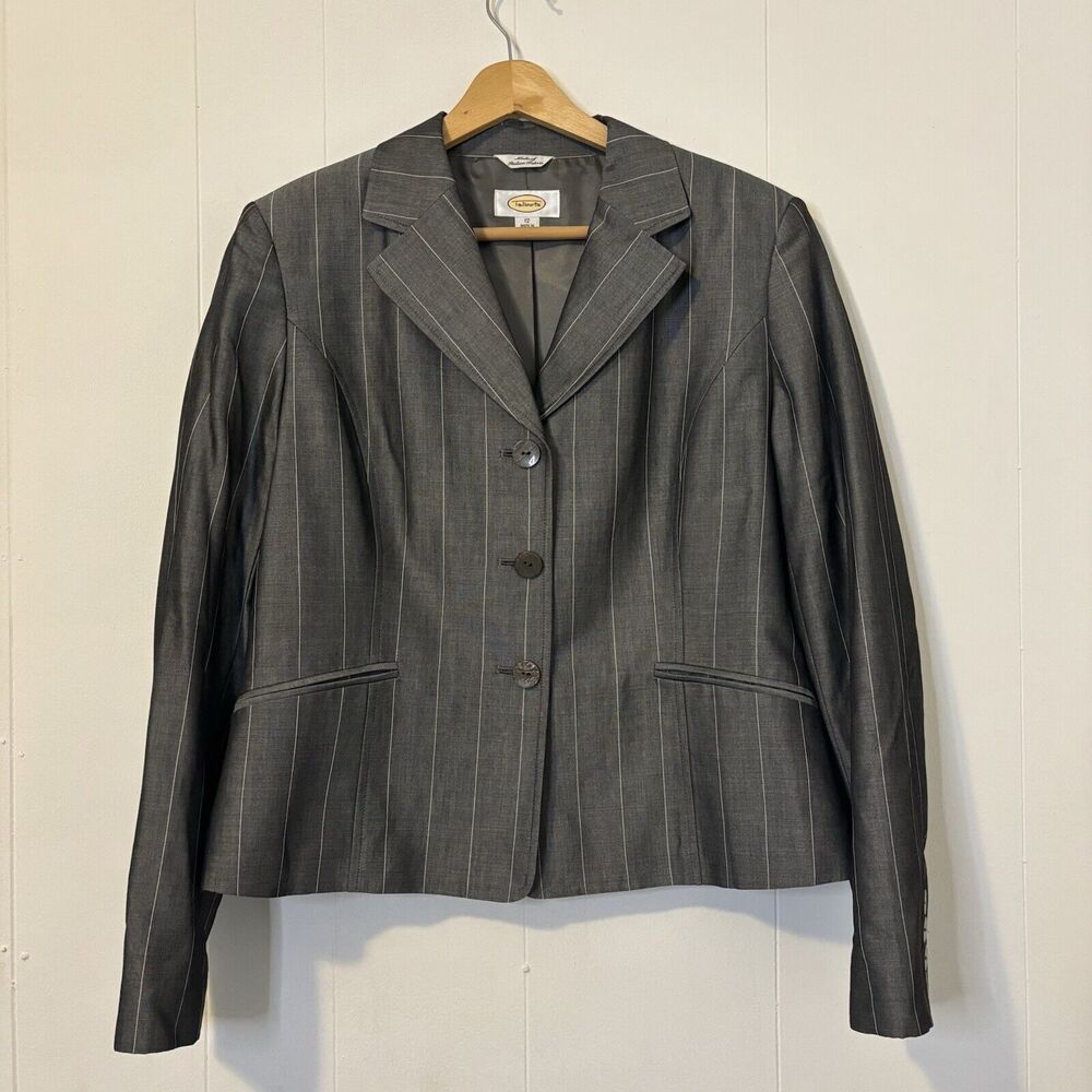 Talbots Italian Fabric Mohair Wool Blazer Jacket Gray Pinstripe 12 Work Career